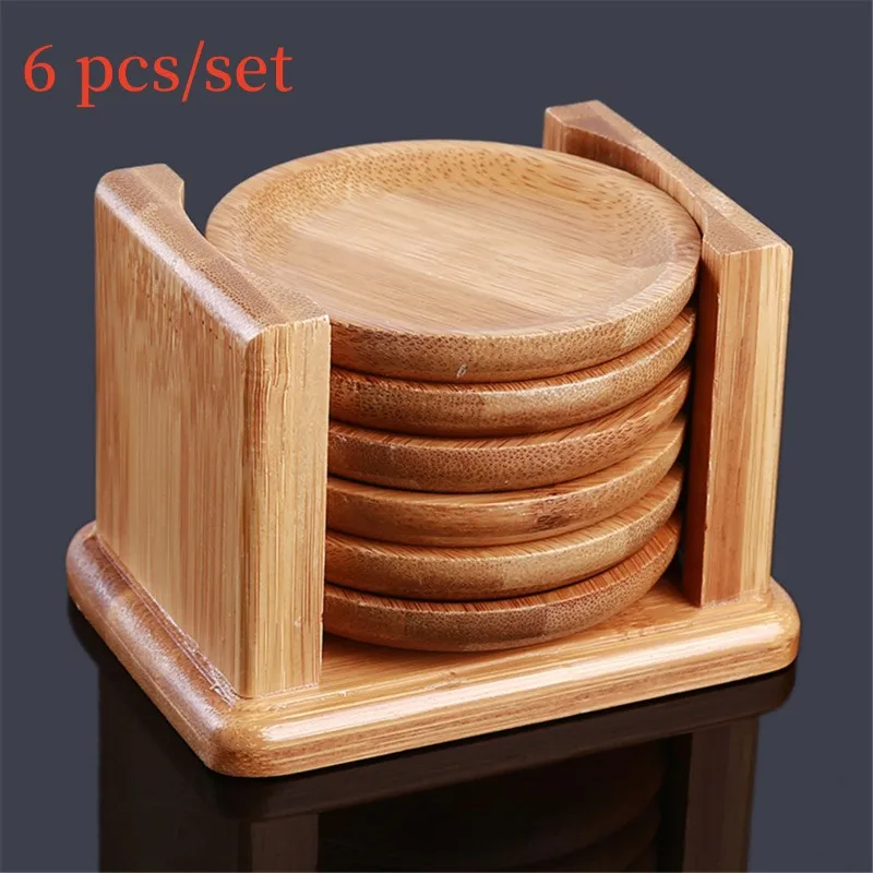 Marble Coaster Set - 6 шт. круглые бамбуковые подставки для